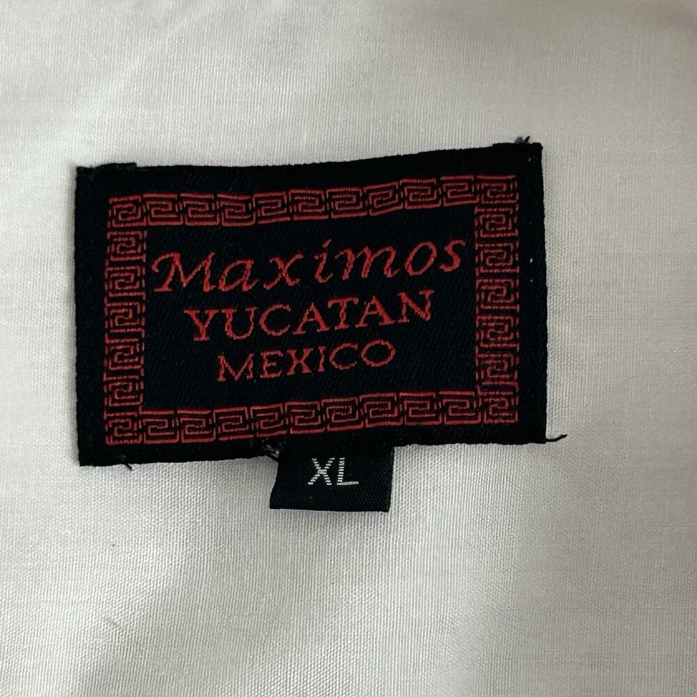 Maximos Yucatan Guayabera Shirt Adult XL White Polyester Blend 4 Pocket Mexico - Picture 2 of 14